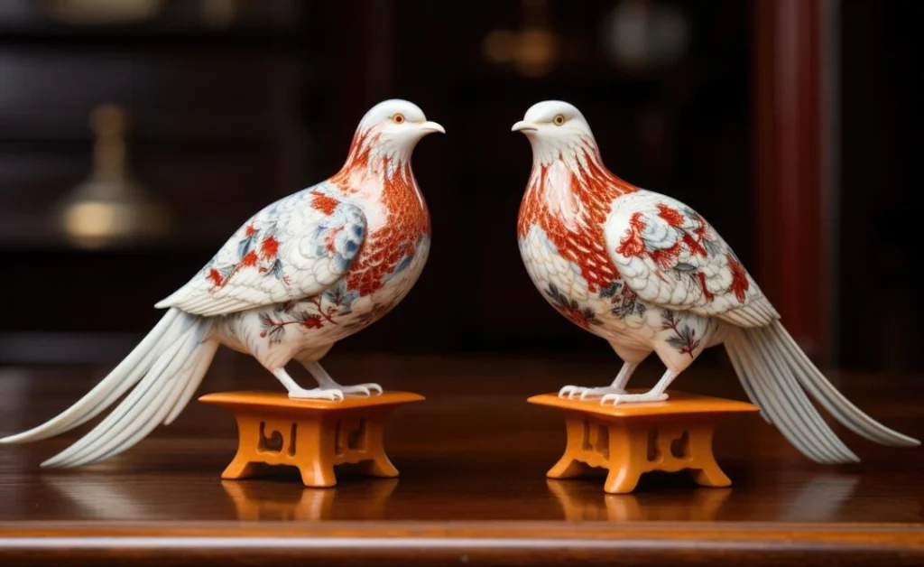 antique japanese pottery blue and white birds